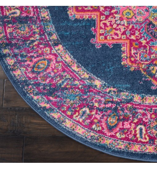 4' Blue Round Power Loom Area Rug