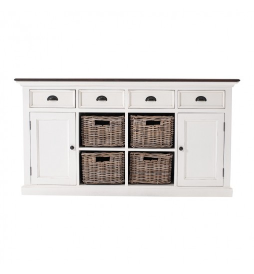 Modern Farmhouse Brown And White Buffet Server With Baskets