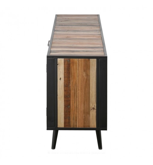 79" Modern Rustic Black Natural And Rattan Buffet Server