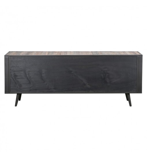 79" Modern Rustic Black Natural And Rattan Buffet Server