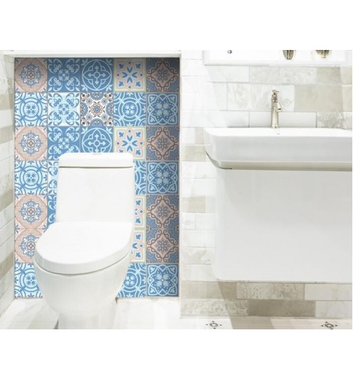 4" X 4" Ocean Blue Mosaic Peel And Stick Removable Tiles