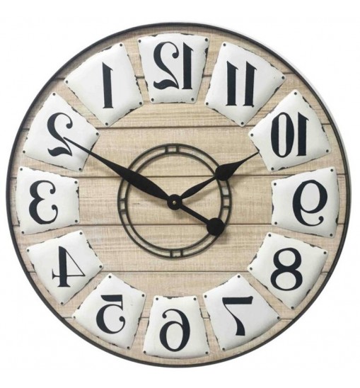 24" Circle Black and White Wood Analog Wall Clock