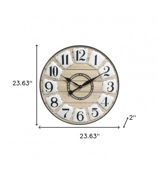 24" Circle Black and White Wood Analog Wall Clock