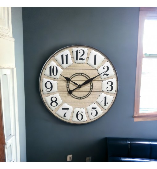 24" Circle Black and White Wood Analog Wall Clock