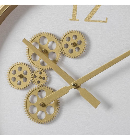 White and Gold Gears Minimal Wall Clock