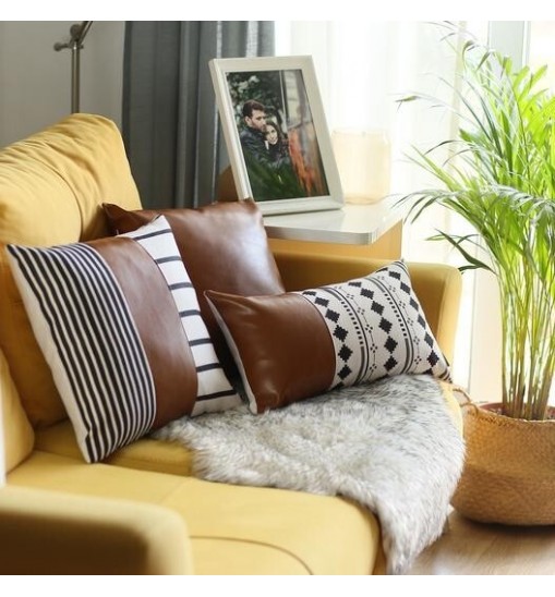 Decorative Vegan Faux Leather Throw Pillow