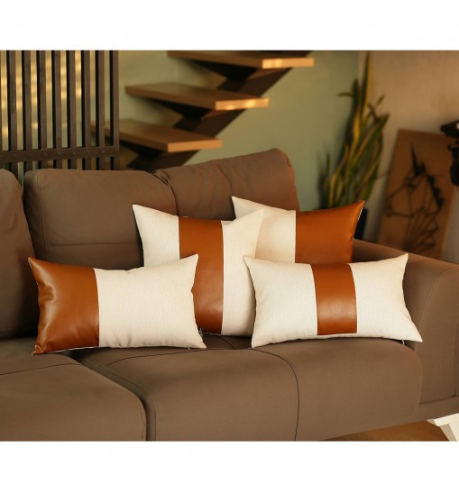 Vegan Faux Leather Detailed Throw Pillow Set of 4