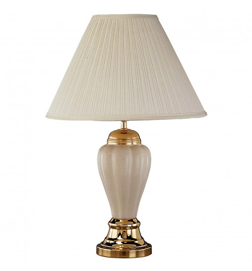 27" Beige Ceramic Bedside Table Lamp With Off-White Shade