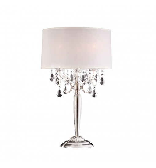 Glam Silver Scroll Chandelier Faux Crystal Table Lamp