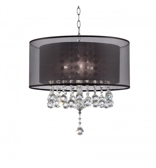 Contempo Silver Ceiling Lamp with Black Shade and Crystal Accents