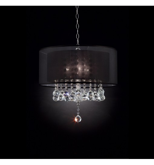 Contempo Silver Ceiling Lamp with Black Shade and Crystal Accents