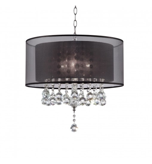 Contempo Silver Ceiling Lamp with Black Shade and Crystal Accents