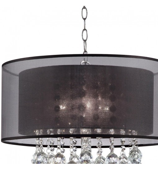 Contempo Silver Ceiling Lamp with Black Shade and Crystal Accents