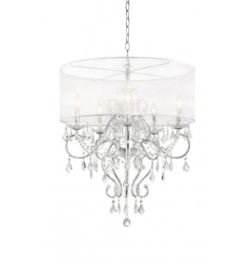 Glam Silver Faux Crystal Hanging Celing Lamp with See Thru Shade