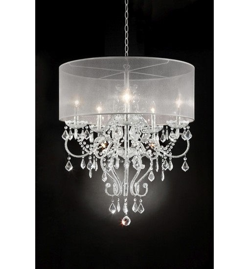 Glam Silver Faux Crystal Hanging Celing Lamp with See Thru Shade