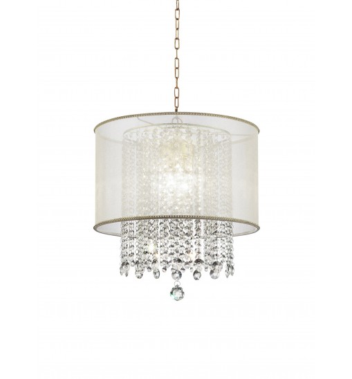 Primo Gold Finish Ceiling Lamp with Crystal Accents and White Shade