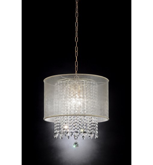 Primo Gold Finish Ceiling Lamp with Crystal Accents and White Shade