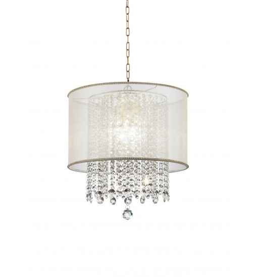 Primo Gold Finish Ceiling Lamp with Crystal Accents and White Shade