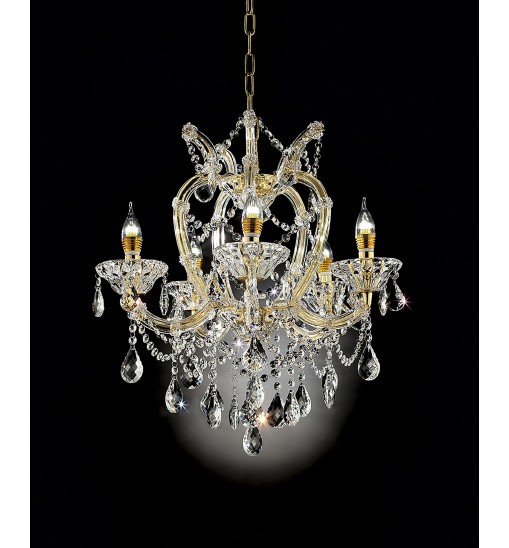 Five Light Glam Gold and Faux Crystal Chandelier