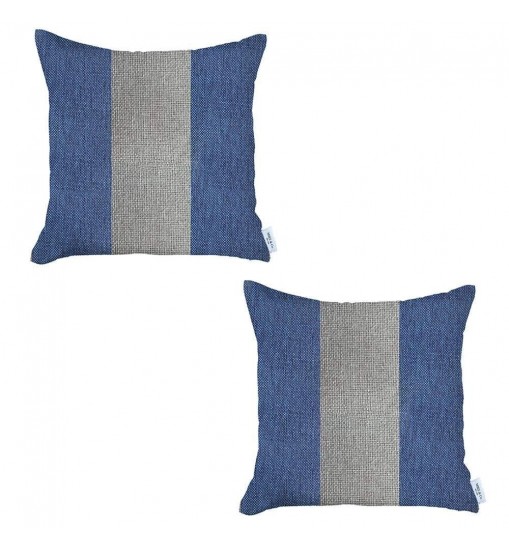 Set Of Two 18" X 18" Grey And Blue Geometric Zippered Handmade Polyester Throw Pillow