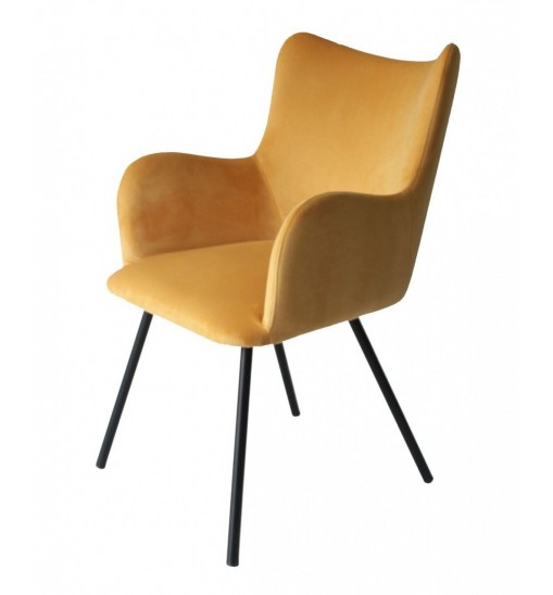 Yellow Curvy Velvet and Black Modern Dining Chair