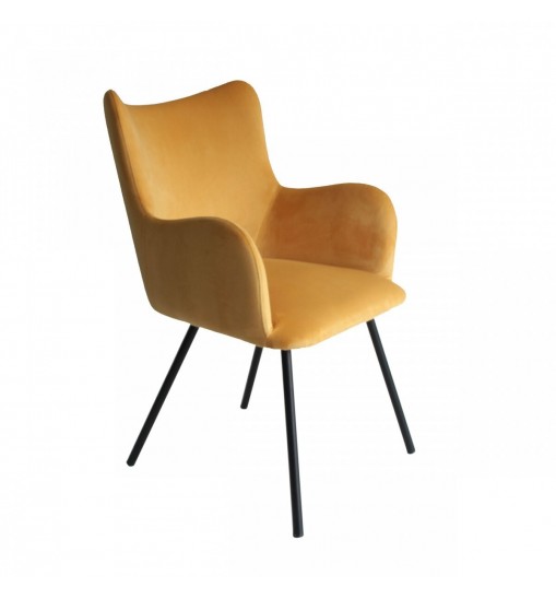 Yellow Curvy Velvet and Black Modern Dining Chair