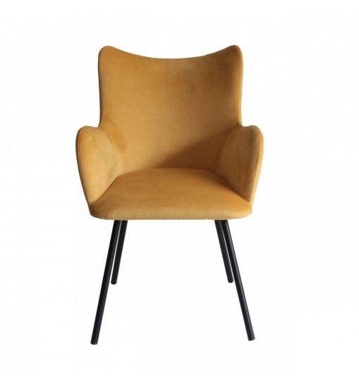 Yellow Curvy Velvet and Black Modern Dining Chair