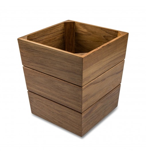 12" Traditional Solid Teak Large Waste Basket