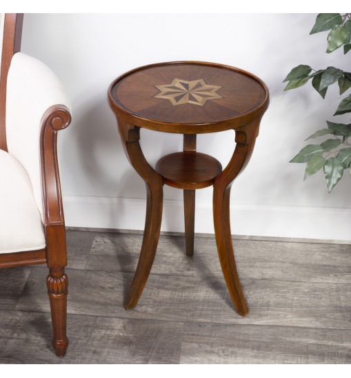 24" Brown And Olive Ash Manufactured Wood Round End Table With Shelf