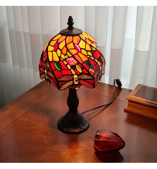 15" Tiffany Style Stained Glass Dragonflies Table Lamp