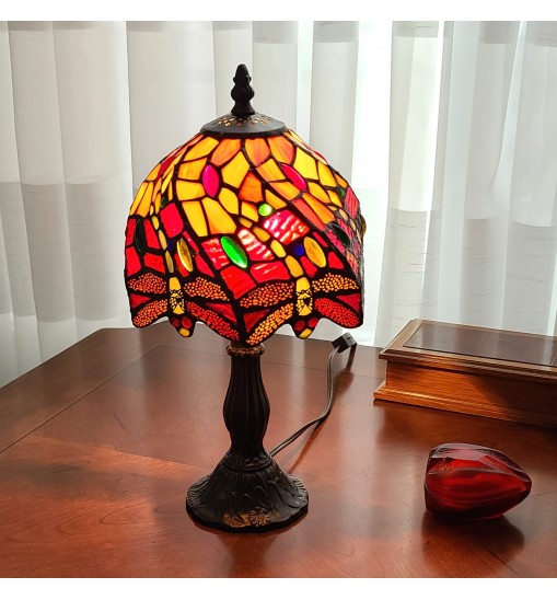 15" Tiffany Style Stained Glass Dragonflies Table Lamp