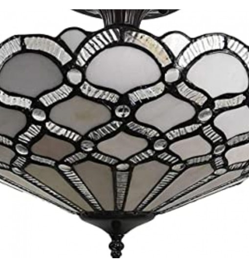 Black and Gray Two Light Tiffany Style Semi Flush Dimmable Ceiling LIght