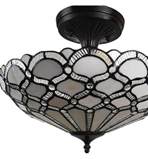 Black and Gray Two Light Tiffany Style Semi Flush Dimmable Ceiling LIght