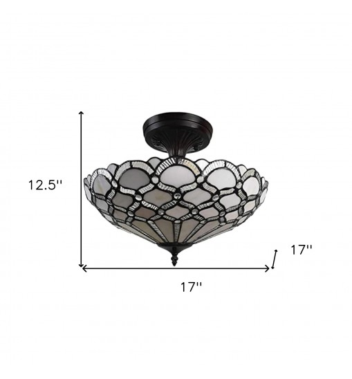 Black and Gray Two Light Tiffany Style Semi Flush Dimmable Ceiling LIght