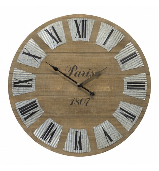 32" Round Brown Wood And Metal Analog Wall Clock