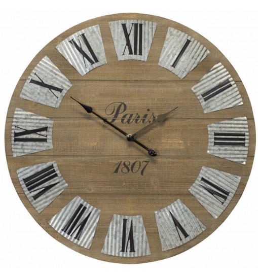 32" Round Brown Wood And Metal Analog Wall Clock