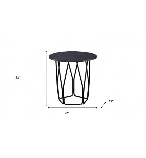 22" Black And Espresso Manufactured Wood And Metal Round End Table