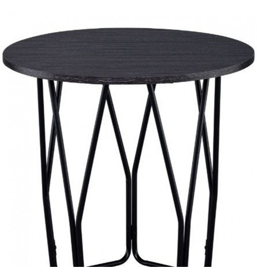 22" Black And Espresso Manufactured Wood And Metal Round End Table