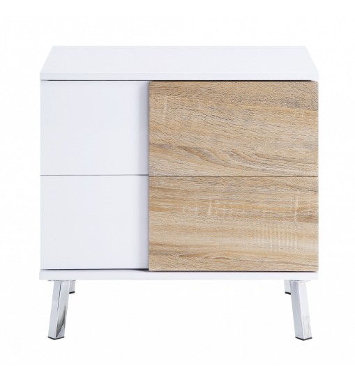 22" White High Gloss Manufactured Wood Rectangular End Table With Two Drawers