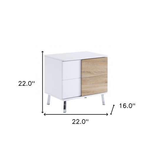 22" White High Gloss Manufactured Wood Rectangular End Table With Two Drawers