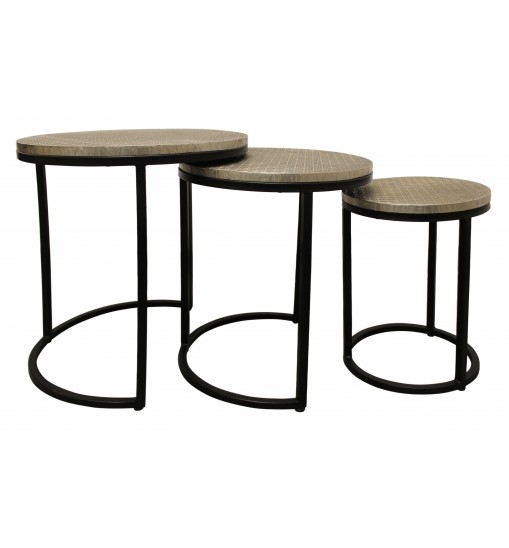 Set Of Three 19" Black And Silver Round Nested Tables