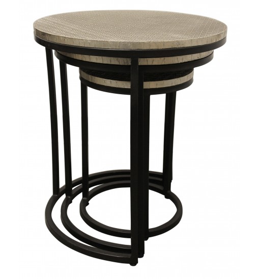 Set Of Three 19" Black And Silver Round Nested Tables