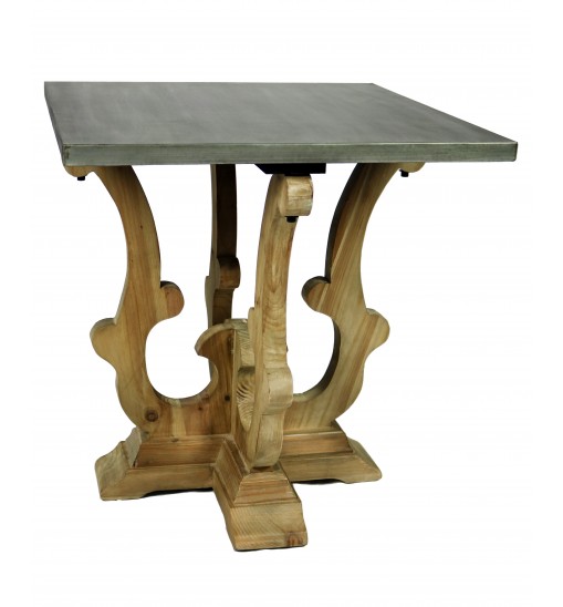 24" Natural Brown And Gray Metal And Solid Wood Square End Table