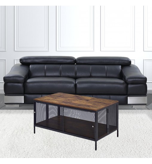 41" Black And Antique Oak Rectangular Coffee Table With Shelf