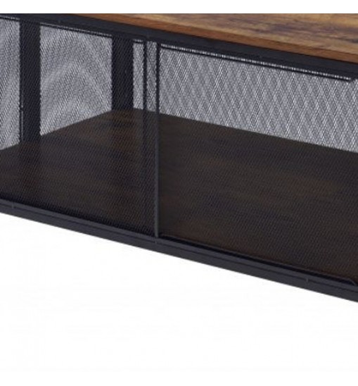 41" Black And Antique Oak Rectangular Coffee Table With Shelf