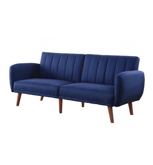 76" Blue Linen And Wood Brown Sleeper Sofa