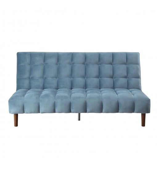 76" Teal Velvet And Wood Brown Sleeper Sofa