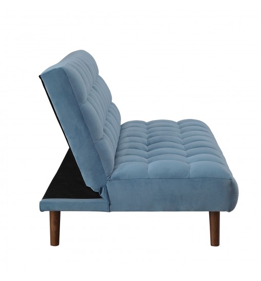 76" Teal Velvet And Wood Brown Sleeper Sofa