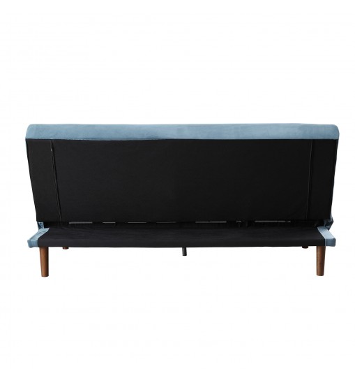 76" Teal Velvet And Wood Brown Sleeper Sofa