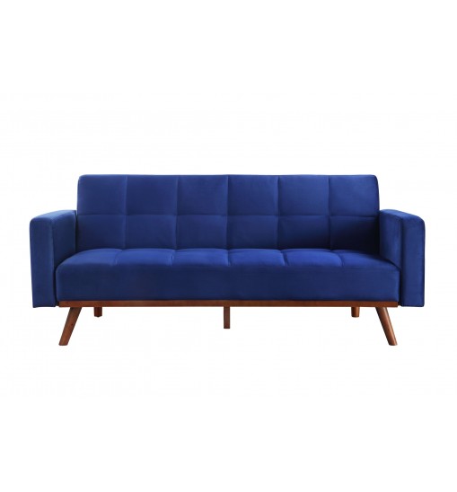 76" Blue Velvet And NAtural Sleeper Sofa